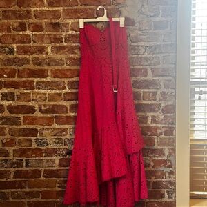 Charo Ruiz Pink Strapless Eyelet Dress